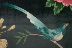 Velvet Fabric Curtain Upholstery Wagtail Bird Floral Slate Cushion 15 Metres