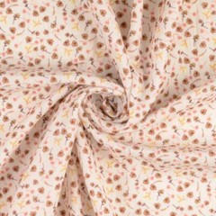 Cotton Double Gauze Muslin Fabric Material FLOWERS SALMON