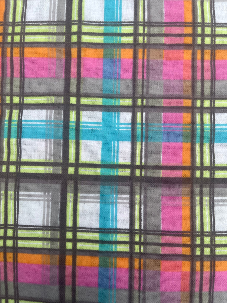 Colorful Plaid Cotton Flannel Fabric by the Yard – Pink Blue Orange Gray Check