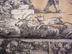 French Country Toile Fabric Lot of 3 Matching Pieces Pastoral Scene Upholstery
