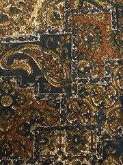 VTG 60 MCM Paisley Tiles Cheater Quilt Shades of Green Blue White Gold BTHY
