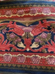 VTG Art Nouveau Design Hands Lion Head Red Brown Plum on Navy Border Fabric 4.8Y