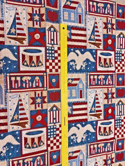 Vtg Americana USA Upholstery Fabric 54 ” X 48″ USA 1776 Flag House Boat Star