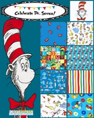 CELEBRATE SEUSS 10790 204 White KAUFMAN Quilt Fabric CAT IN THE HAT