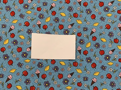 “Village People” Floral Fabric By Fabri-Quilt Apples Lemons Ice Cream Blue BTY