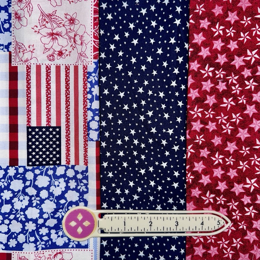 America’s 250 Patriotic Fabric XL Scrap Bundle #2 ~ 3 prints ea 10×22″ $1.00 Shp