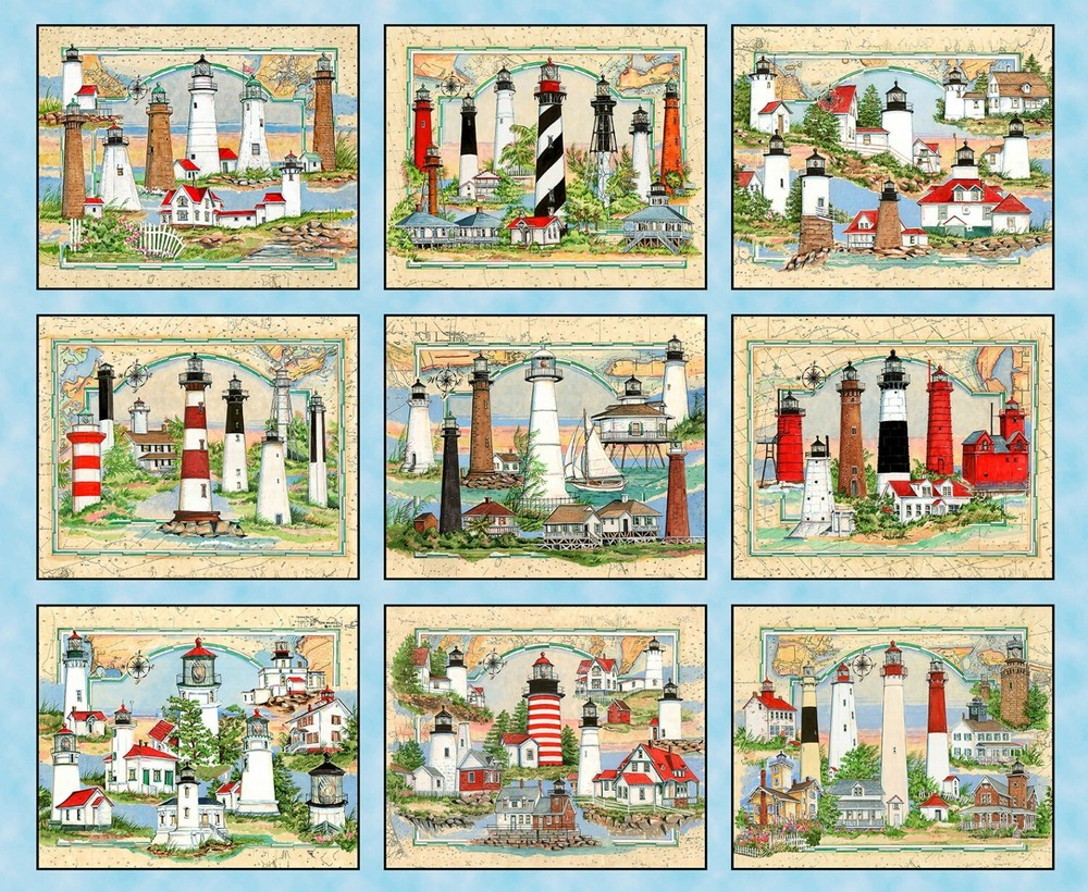 Lights Of Hope Panel Blue 36 x 44 inches Lighthouses from Elizabeth’s Studio