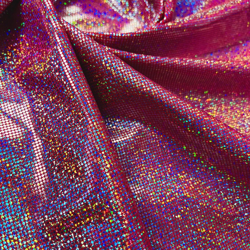 Hologram Metallic Coral background Foil Stretch Spandex by the Yard for Swimwear