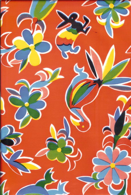 Oilcloth Fabric Exotic Aztec Red Pattern Sold in Yard or Bolt