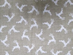 SCANDI 4 DEER SCATTER TAN BACKGROUND 100% COTTON 1 REMNANT PIECE 44″ W X 30″ L