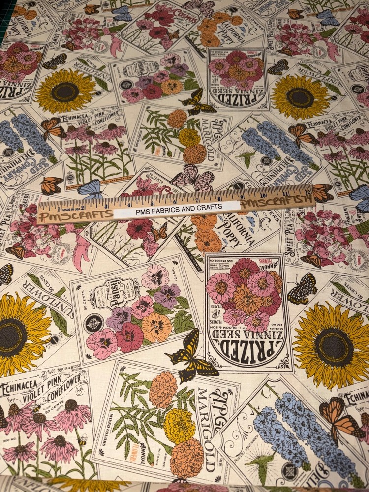 MODA My Secret Garden 100% cotton fabric by yard 36×44 20981 11 Garden Seed imag