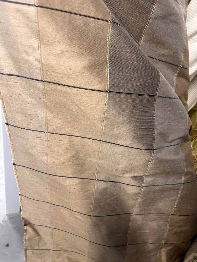 SILK Taffeta Plaid Gorgeous Copper Brown Gold BY THE YARD