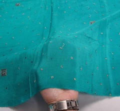 Sushila Vintage Teal Blue Sari Remnant Scrap Embroidered Pure Chiffon Craft Fabr