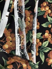 Golden Yellow Berries Green Leaves on Black VTG Concord Fabric 2.5Y x 42″W