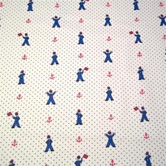 Vintage Fabric by Wellwood, Tiny British Signal Sailors, Per 1/2 Yd