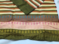 Vintage Thai Hand Woven Silk Multicolor Stripe w/Border 3.4 yrds x 35″ Wide