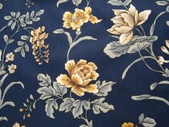 Vtg One Yd House N Home FLORAL DRAPERY FABRIC 46″ x 36″ Navy Blue BTY (12 left)