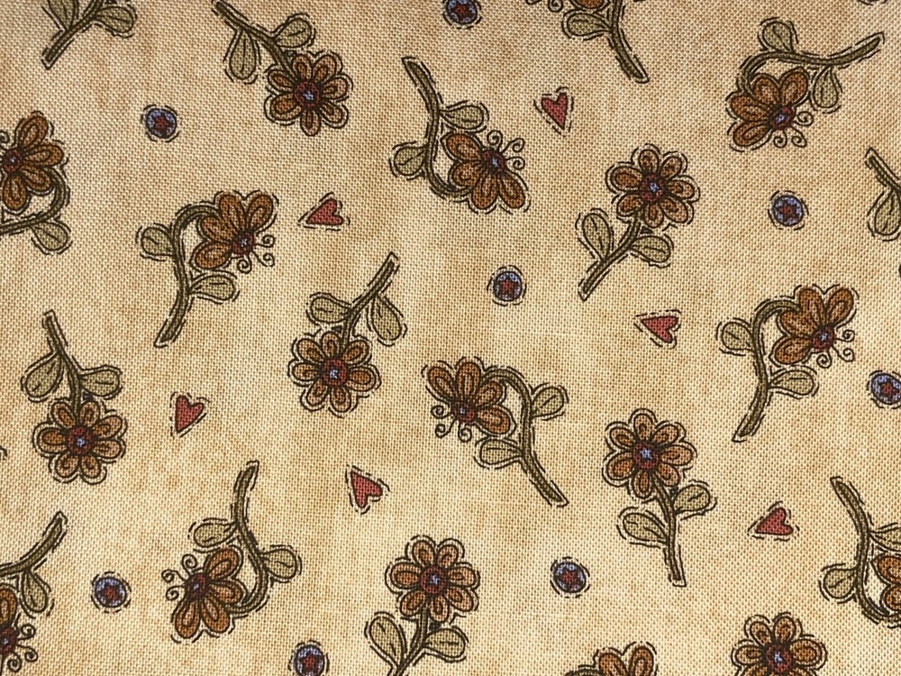 By 1/2 Yd “Seeds of Faith” Flowers Hearts Stars Cotton Fabric by Henry Glass