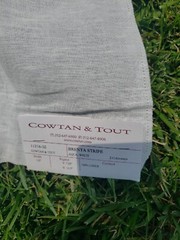 COWTAN & TOUT Brenta Stripe Aqua White 36″ x 50″ 100% Linen Fabric Sample B1