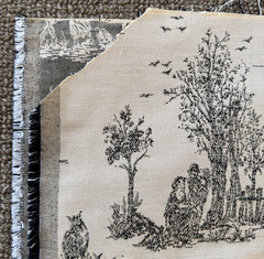 VTG French Country Toile Fabric Black Beige Pastoral Colonial Farmstead 2.5 yd