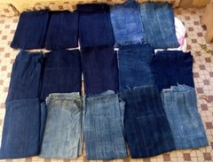 X 5 Vintage Faded Indigo Mudcloth Fabrics