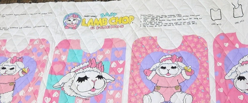 Shari Lewis Baby Lamb Chop & Friends Quilted Fabric Panels, Bib RARE 80S 90S