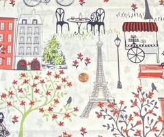 Red & Black Paris Print on White Novelty Fabric by Waverly, BTHY