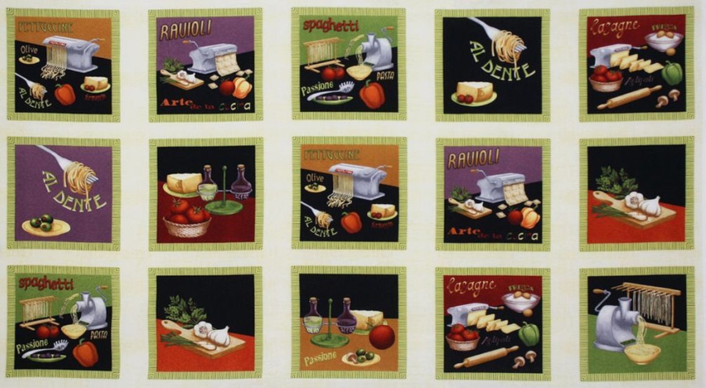 Al Dente fabric ITALIAN Hot pad 15 quilting squares Wilmington prints BTP NEW