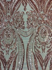 Alaina COPPER Curlicue Sequins on Mesh Lace Fabric by the Yard – 10018