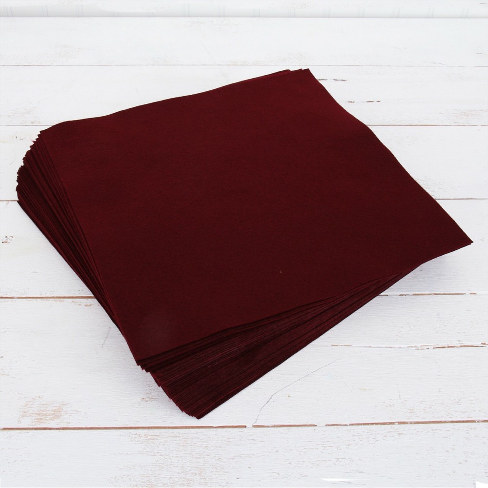 Premium Felt Sheets 50 Pack – 12″ x 12″ – Burgundy – Soft Wool-Like 1.2mm