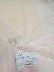 Iridescent White Glitz Sequins Fabric / 3mm Sequin on Poly Mesh BTY