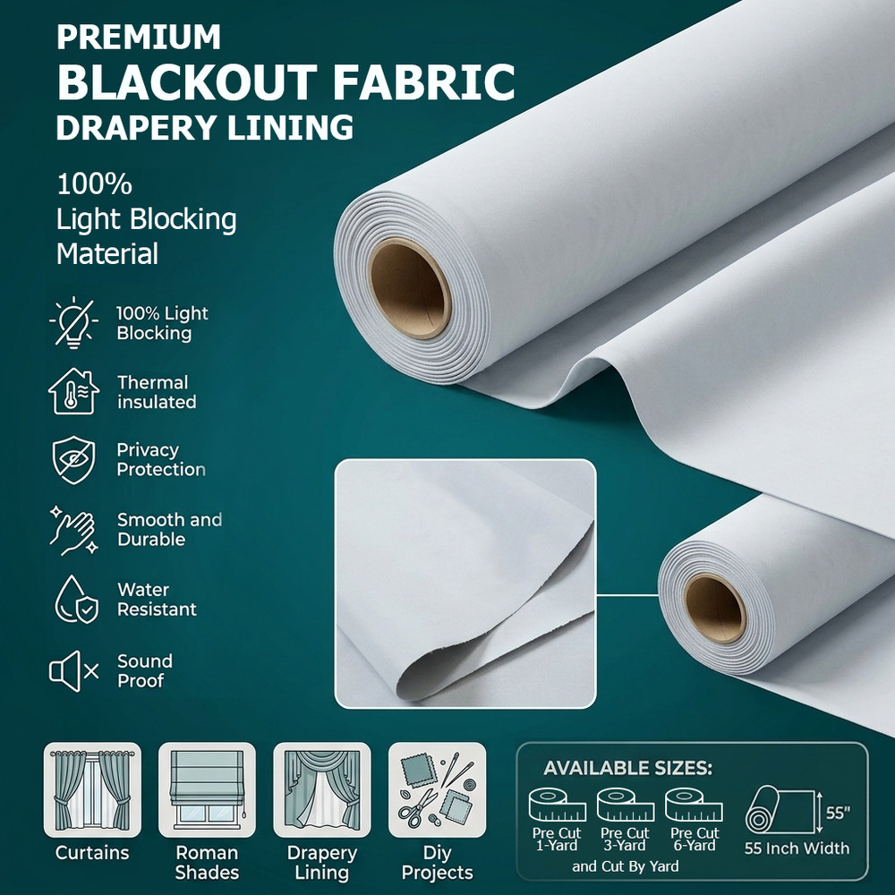 99.9% Blackout Drapery Lining Fabric White Sold by Yard 55″ wide light weight