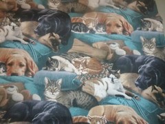 Real Dogs & Cats Resting Together Cotton Fabric -15 INCHES WIDE & 36 INCHES LONG
