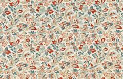 GUELL LAMADRID CURTAIN FABRIC DESIGN Lys 6 METRES COTTON BLEND AQUAMARINE/RED