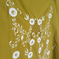 Vintage Filipiniana Fabric 34″ x 2.5Yd Embroidered Chartreuse Kaftan Barong dot