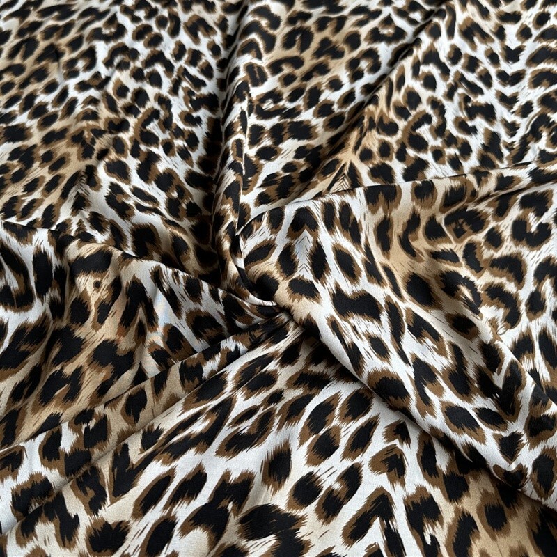 100% Mulberry Silk 14 Momme Crepe Silk Fabric Brown Leopards 54″ wide JN252