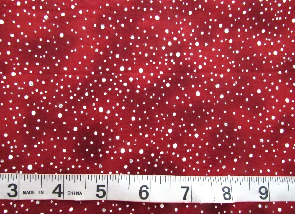 1/2 yd Mottled Dark Red with White Dots Accented with Metallic Silver by Hoffman