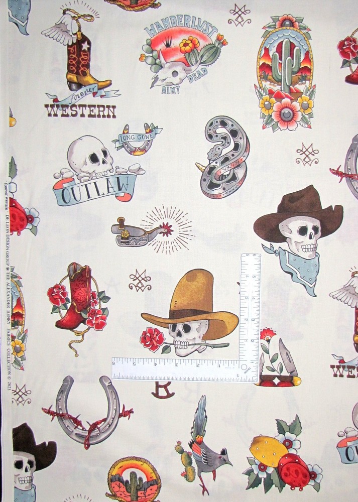 Cowboy Western Skull Fabric By The Yard Las Elegantes Cotton Alexander Henry