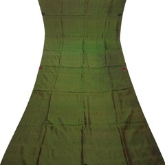 Vintage Green Dual Tone 100% Silk Handwoven Sari Remnant 5YD Craft Fabric Scrap
