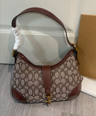 Hobo Bag In Signature Jacquard Oak Maple CBF16 Outlet
