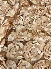 Maci LIGHT CHAMPAGNE 3D Floral Polyester Satin Rosette on Mesh Fabric by the Ya