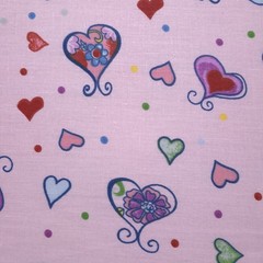 Playful Multicolor Heart Print Pink Poly Cotton Fabric 58″ By The Yard