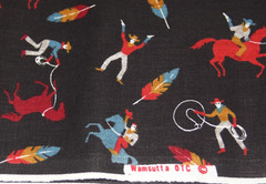 Vtg WAMSUTTA Cotton Duck Fabric *Cowboys, Horses, Lassos, Feathers BTY 45″ wide
