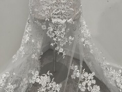 White Embroidery Rhinestones Bridal Lace fabric 50” Width 1 Yard
