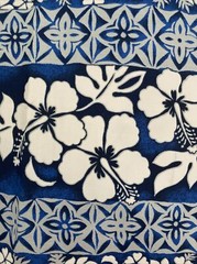 TRANS PACIFIC TEXTILES Hawaiian Flowers Floral Blue & White Fabric 44″ wide 19″