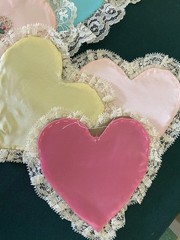 Handmade Embroidery Hearts Lace in Progress Red White Pink Yellow Fabric LOVE