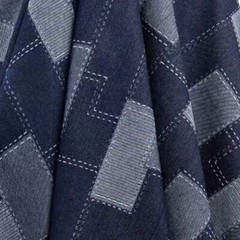Vintage Washed Denim Fabric Rectangular Grid Splicing Fabric For Jacket Pant DIY