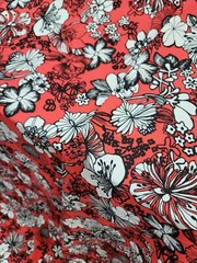 Rayon Challis Fabric By The Yard Coral Hawaiian Floral Tropical Fashion Summer