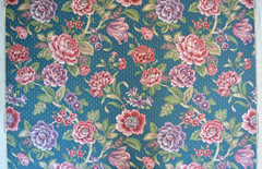 VINTAGE STANLEY KING Teal Blue Floral/ 100% Cotton/ Chrysanthemum Cottage Granny
