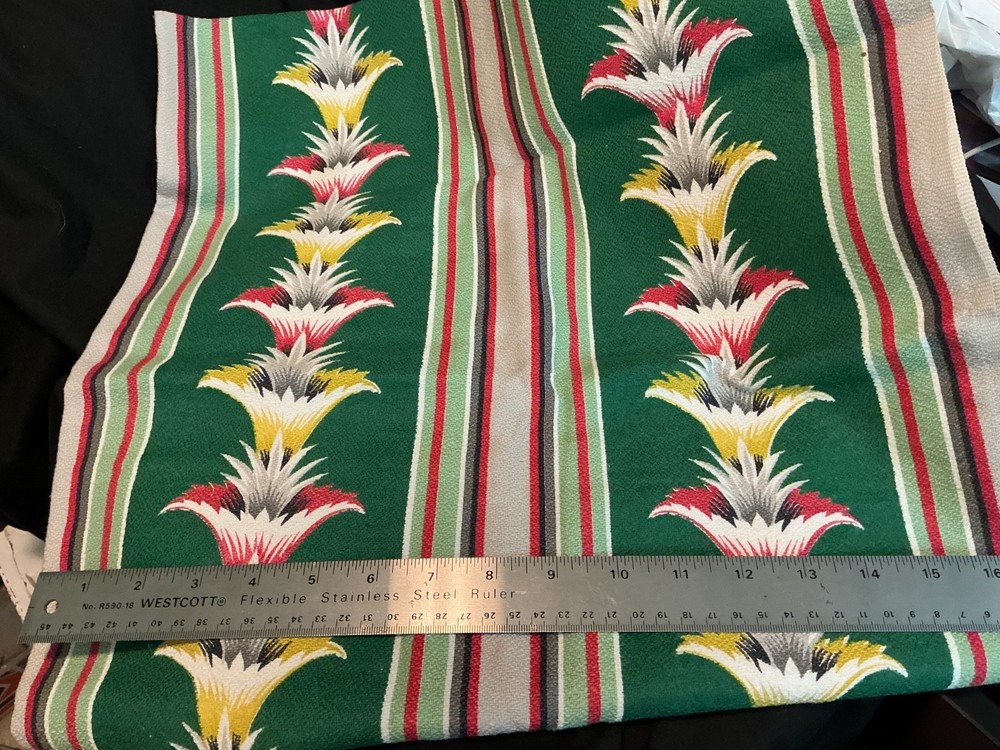 Vintage Bark Cloth Green Red Yellow 36 inches wide 46” long